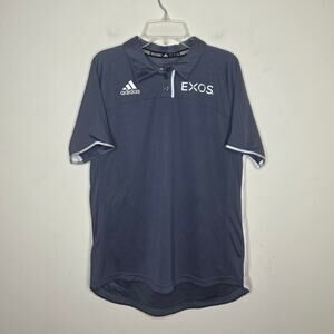 NWT Adidas grey white short sleeve polo shirt with Exos logo - large